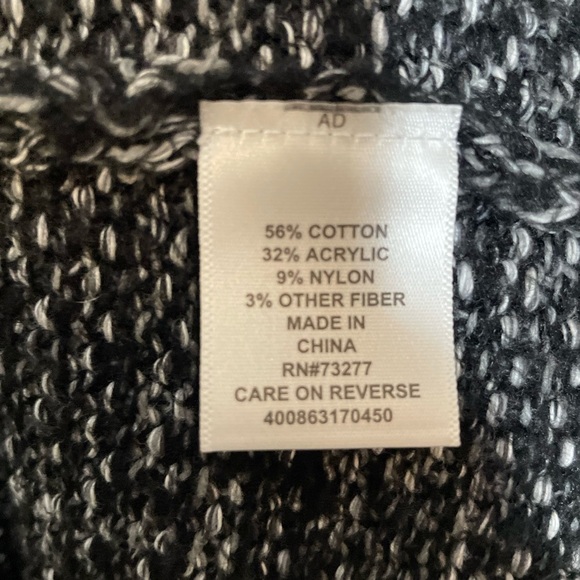 Elle Women's Black White Gray Knit Open Front Sweater Cardigan Size Medium - Picture 4 of 10